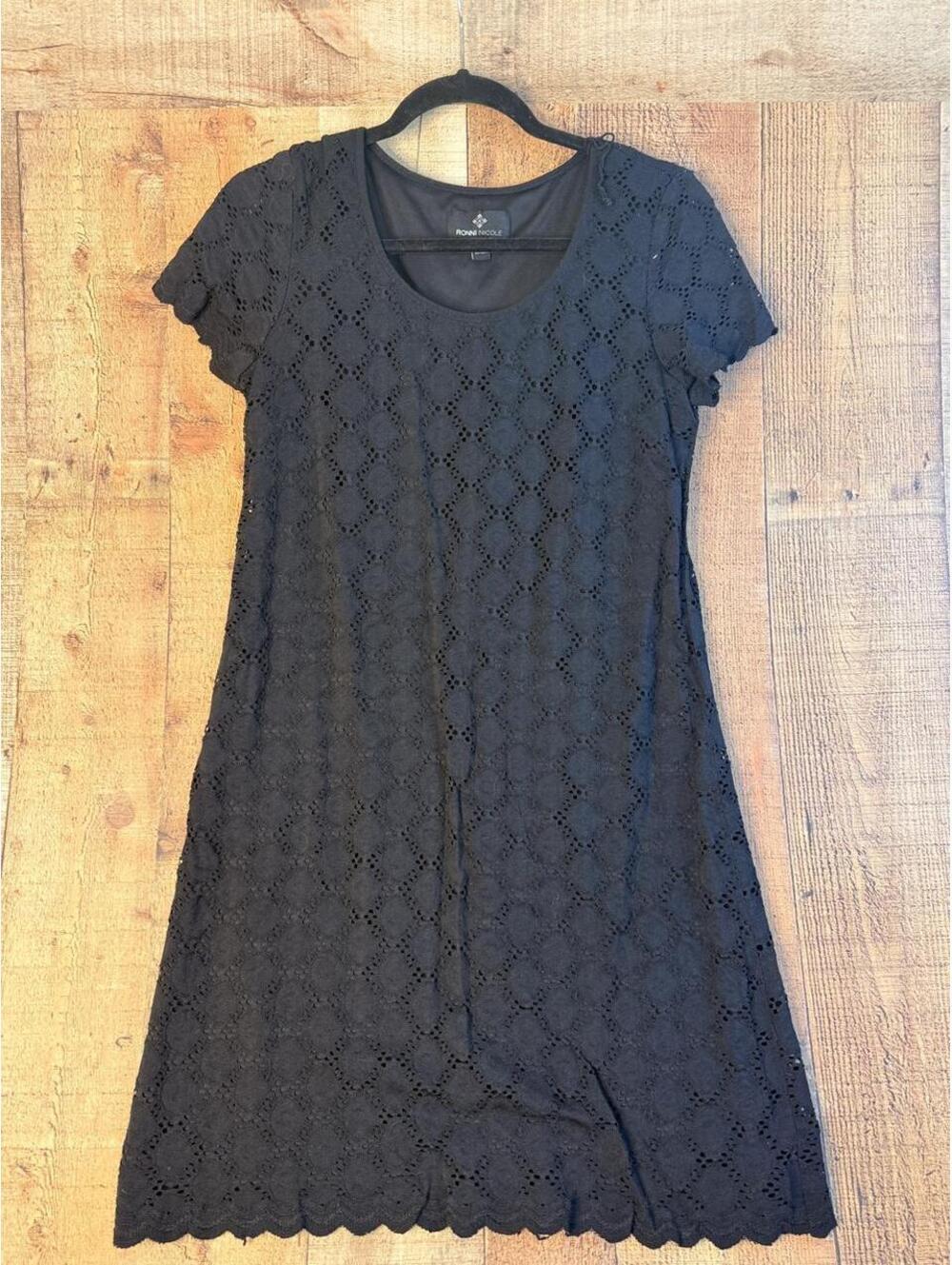 Ronni Nicole Black Eyelet Lace Mini Dress S Gothic Whimsigoth Dark Coquette 90s